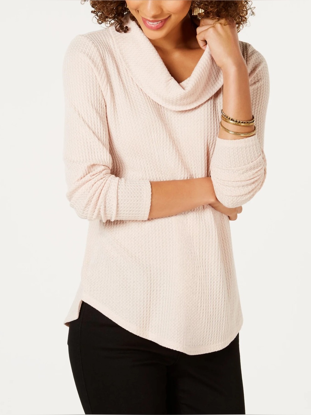 Style & Co | Women’s Blush Pink Cowl Neck Long Sleeve Waffle Knit Thermal Top XL